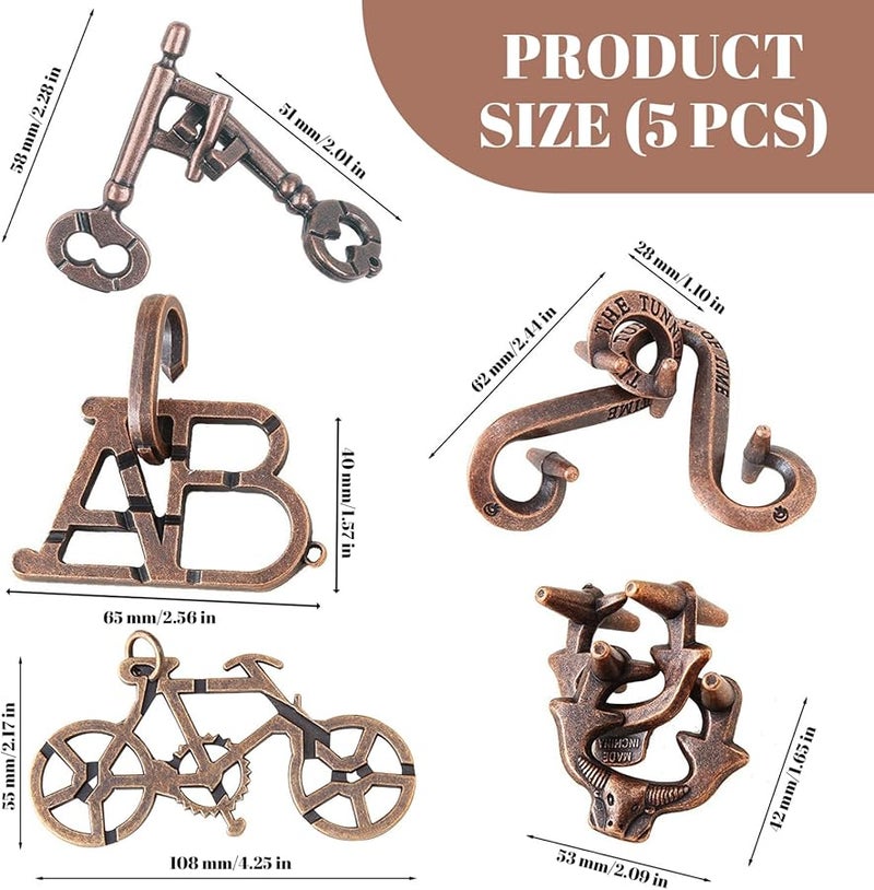 5 قطع من ألغاز تحدي العقل المعدنية السبيكية ثلاثية الأبعاد، ألعاب منطقية متشابكة للفتح للكبار والأطفال - Image 4